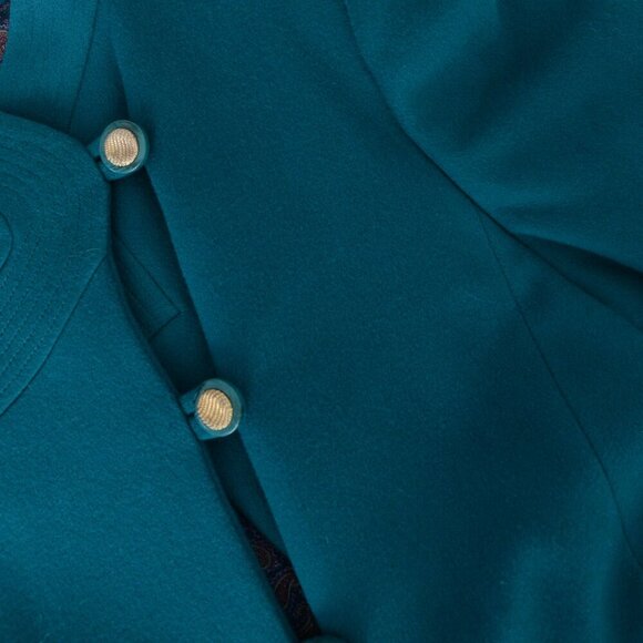 Vintage London Fog Teal 100% Wool Paisley Lined Button Up Peacoat Winter 14-M - Picture 11 of 12